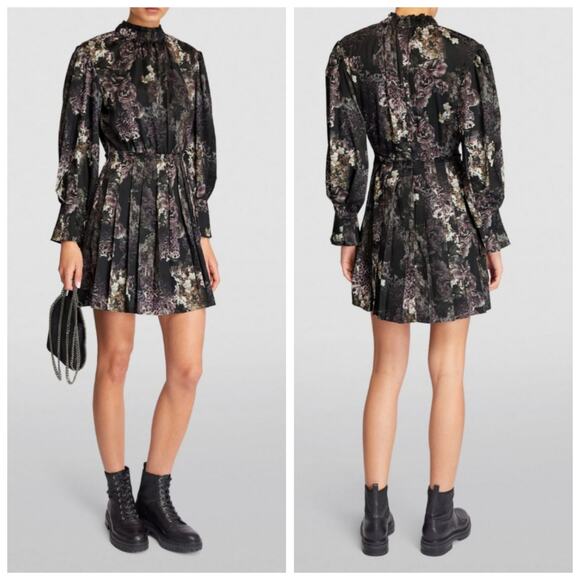 AllSaints Margeaux Floral Pleated Mini Dress Black Multicolor – Size 10 - Picture 1 of 7